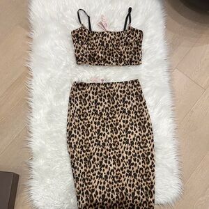 Victoria Secret Satin Leopard Print Women's Skirt Set